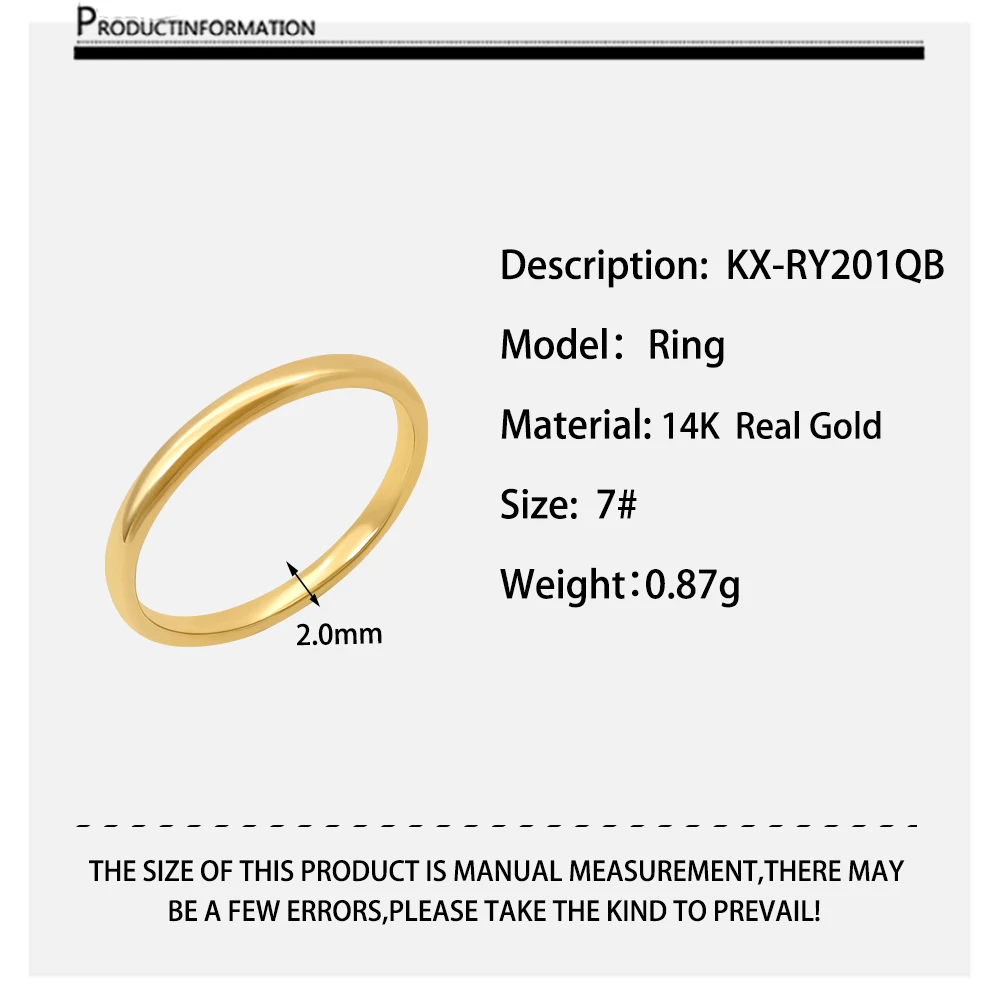 14k Real Yellow Gold Simple Finger Ring Smooth Band Thin Ring