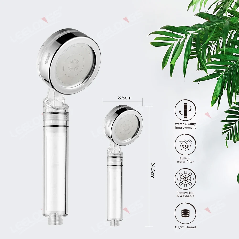 Clean Wash Bathroom ABS Plastic High Pressure Hand Shower Transparent Color Shower Head with PP Cotton Ionic Filter