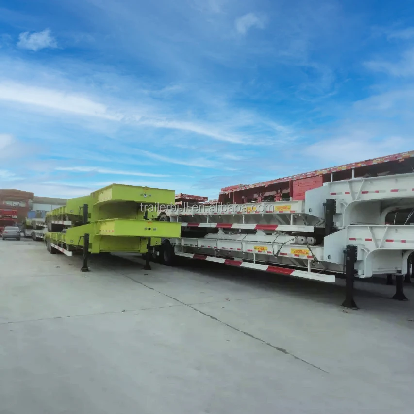 14m 60T Capacity 3 Axles Fixed Gooseneck FGN Low Bed Semi-Trailer with 10m Cargo Deck for Crawler Machine Transit
