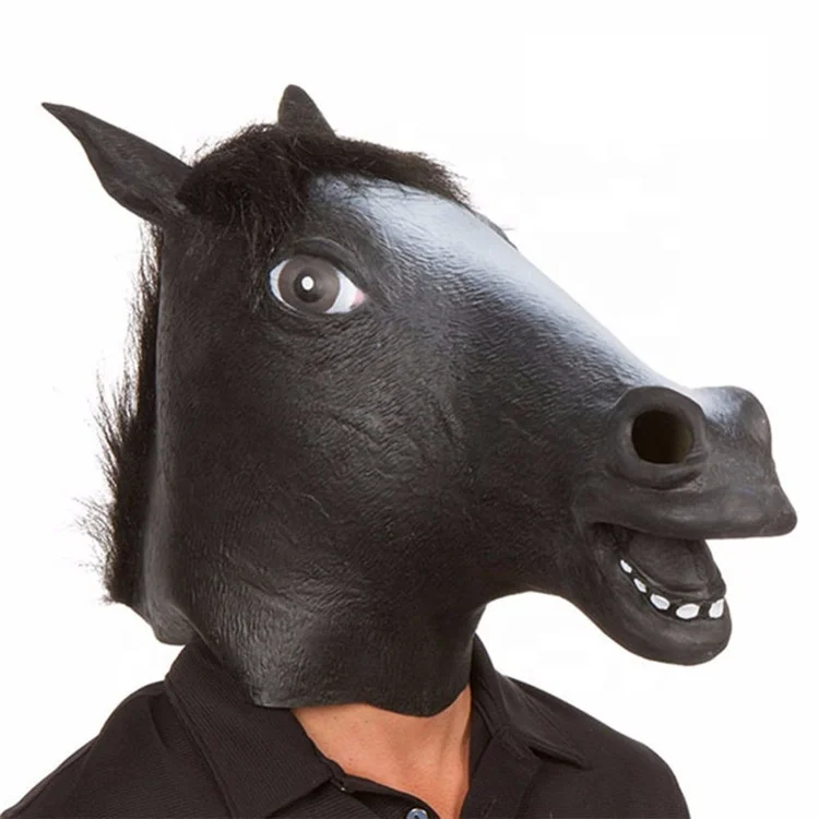 PoeticExist Anime Party Animal Hacker Cyberpunk Horse Head Face Anime Scary Latex Horror Celebrities Halloween Realistic Mask