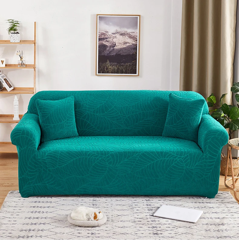 Amazon простой лист узор спандекс жаккардовый тисненый водонепроницаемый эластичный стрейч 3 4 места секционный диван Чехлы