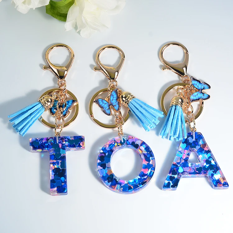 Glitter Letter Keychain A-Z - Personalized Initial Alphabet Accessories With Tassel & Glass Ball - View #11