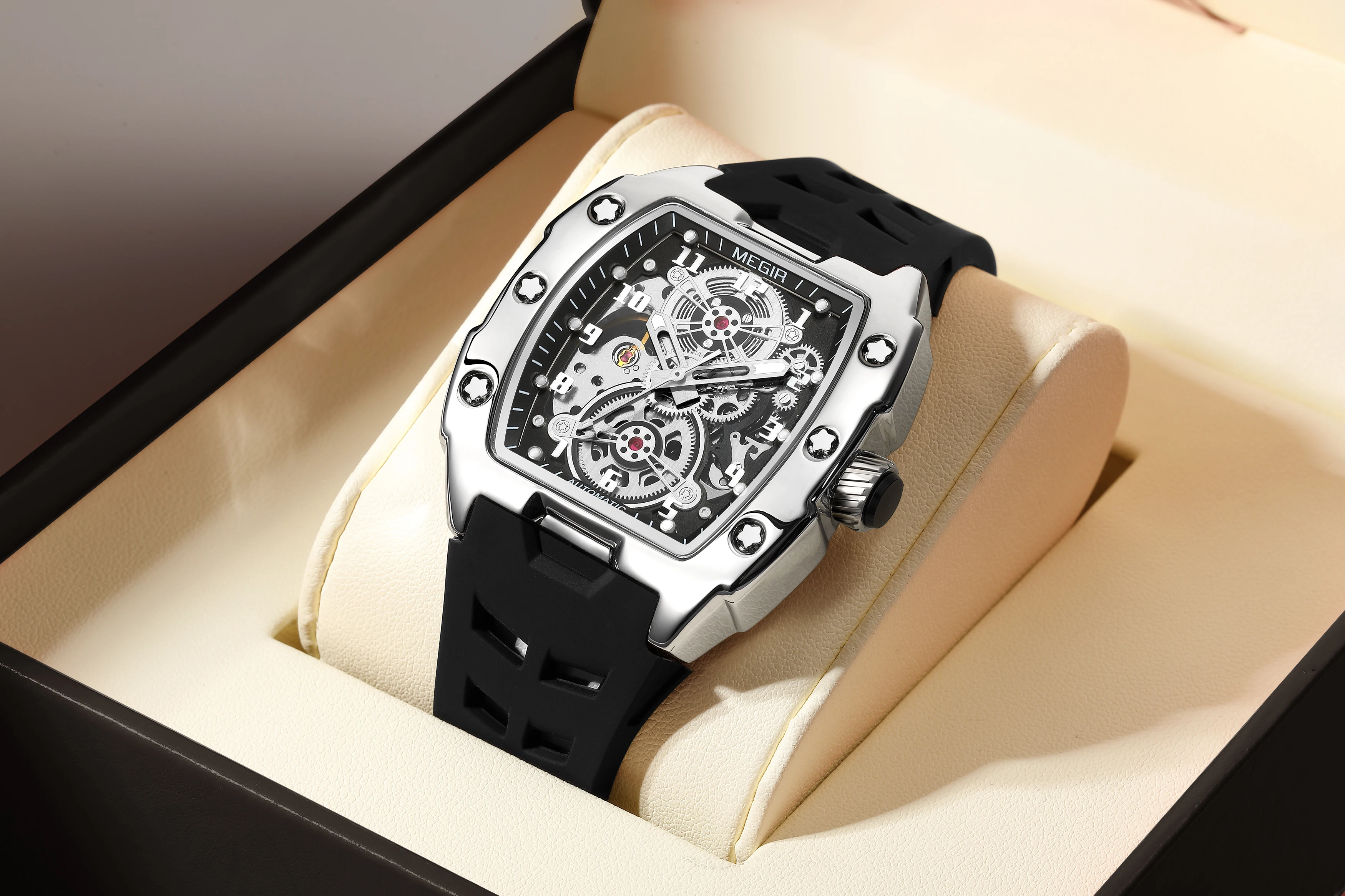 MEGIR 8602 Luxury Barrel Shaped Men's Watch - Automatic Hollow