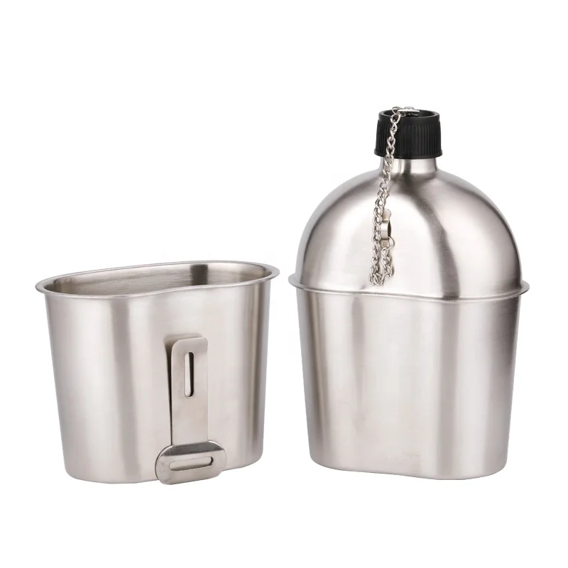 NEW STAINLESS CANTEEN CUP w/ NEW USGI Military 1 QUART OD CANTEEN & 1QT COVER 