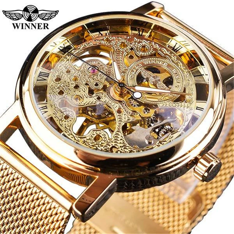 WINNER GMT1111 Manual Mechanical Watch for Women Luxury Ladies Watches 2021 Casual Wristwatch Top Brand Mesh Strap Skeleton
