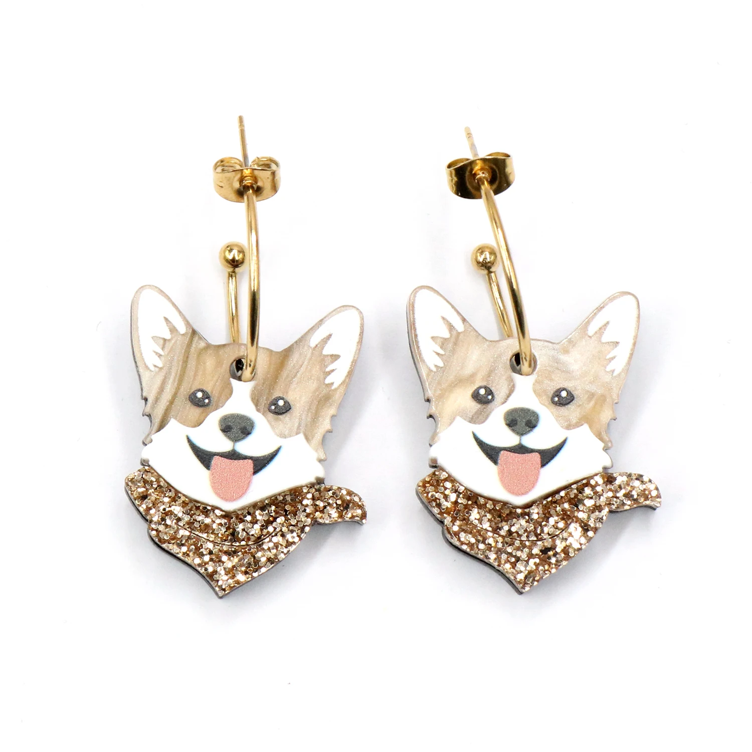 MD155ER2287  High Quality Corgi Dog Acrylic Hoop Earrings for Women Rectangle Rounded Design for Anniversary Cute Animal Lovers