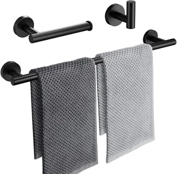 Wholesale Stainless Steel Bath Towel Bar Bathroom Shower Fittings Black Towel Bar Set Bathroom Accessories