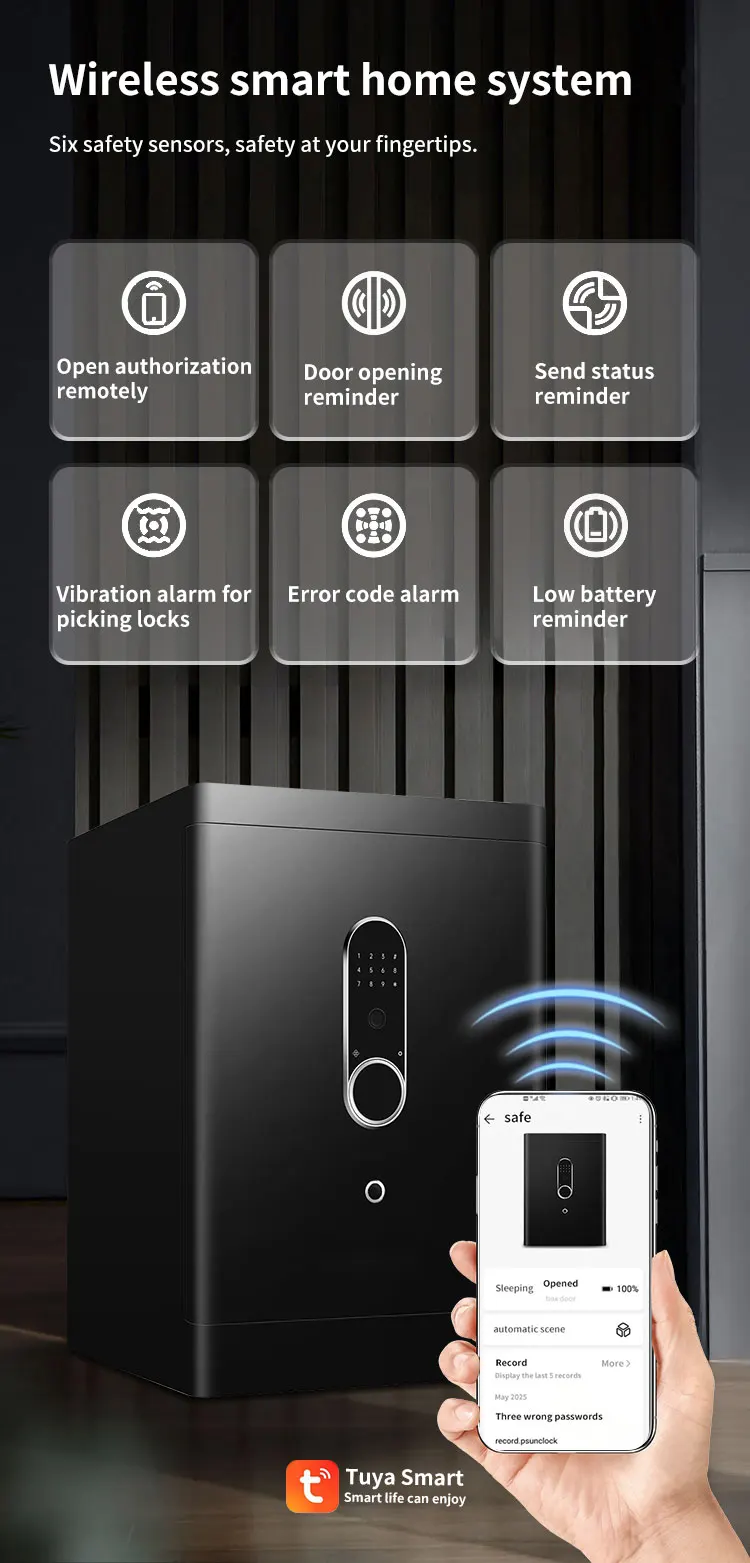 CEQSAFE High Quality Modern Anti-Theft Alarm Wall Mounted TUYA APP WIFI Fingerprint Password Safe Customizable for Office supplier
