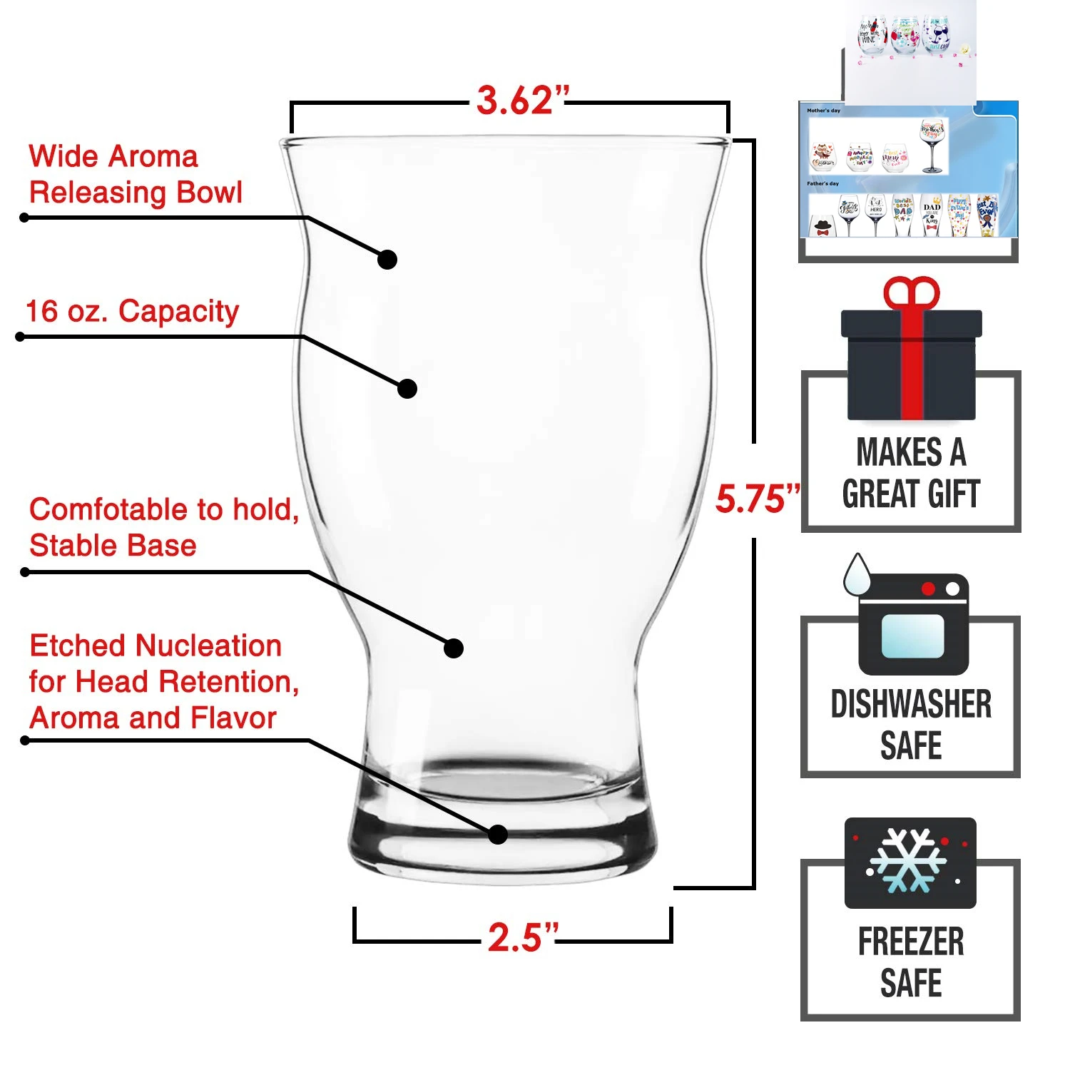 6 x Stackable Nucleated IPA Glasses