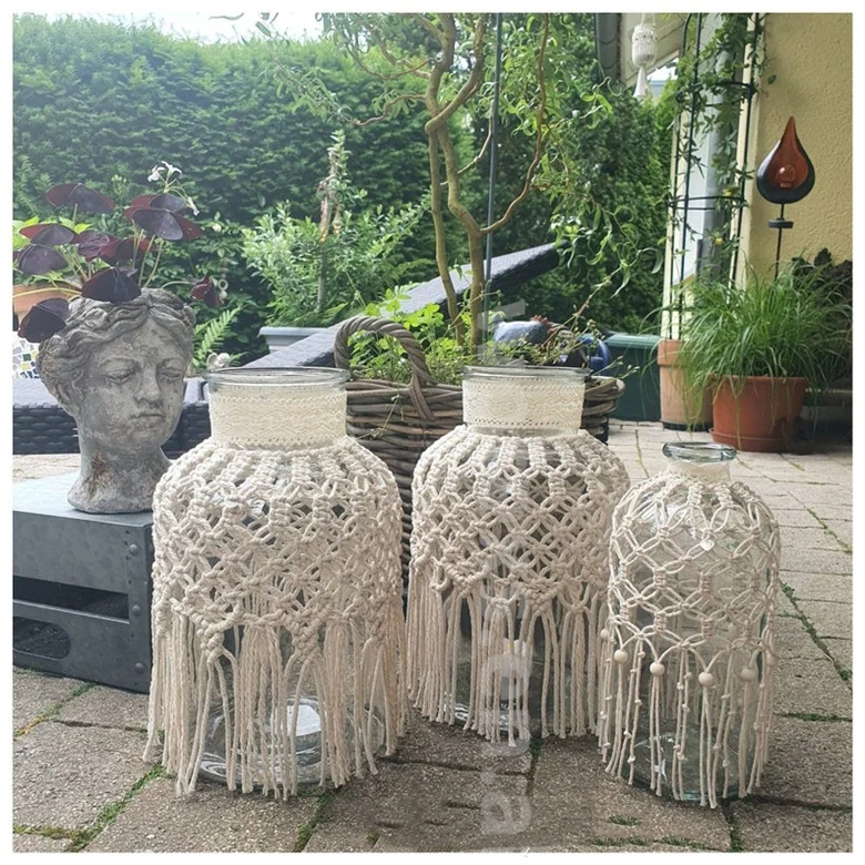 PH1010 Free Samples Custom Holders Bottle Covers Macrame Candle Cover Holder Macrame Jar Covers