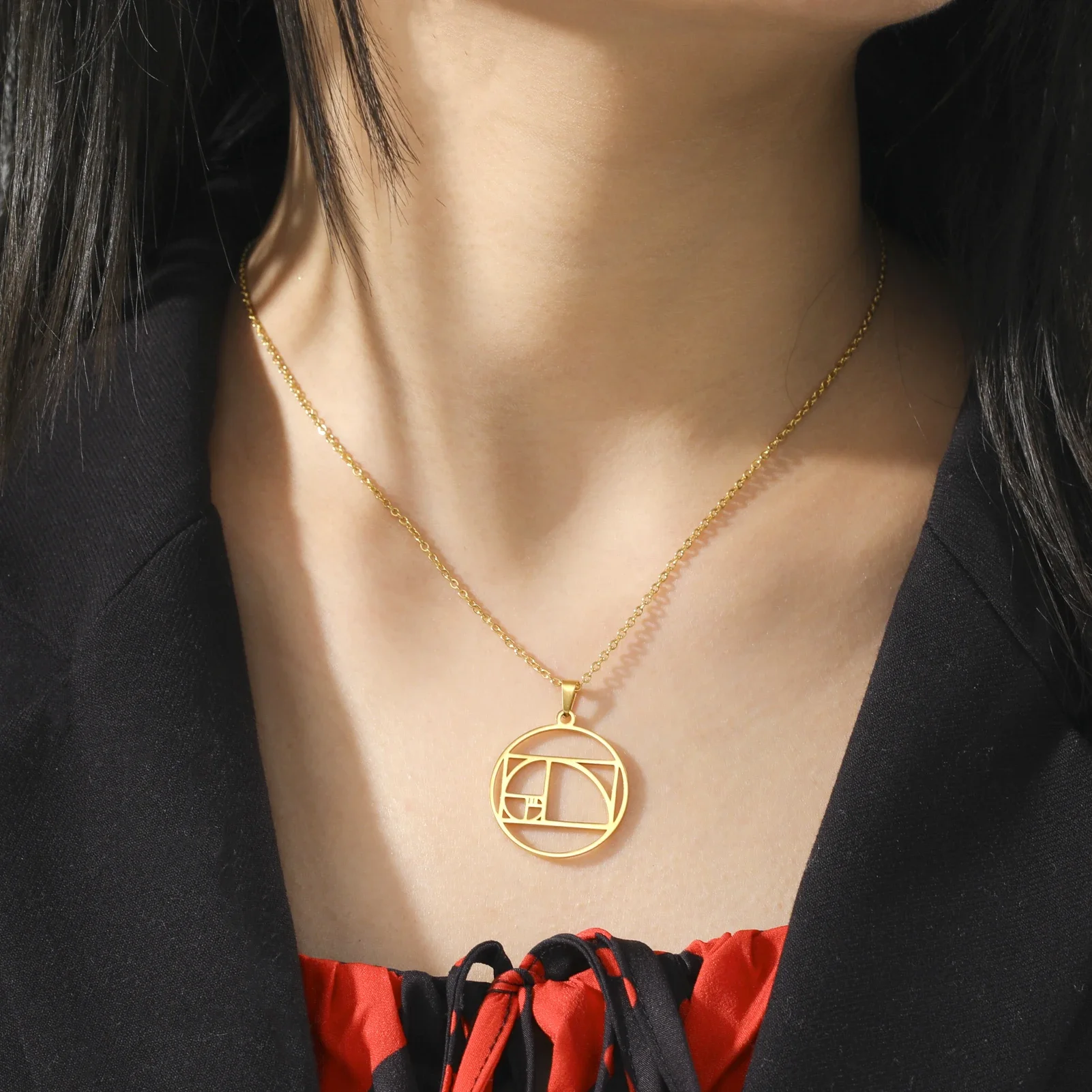 Fibonacci Spiral Circle Triangle Golden Ratio Geometry Pendant Necklace Stainless Steel Women Choker Necklace Jewelry