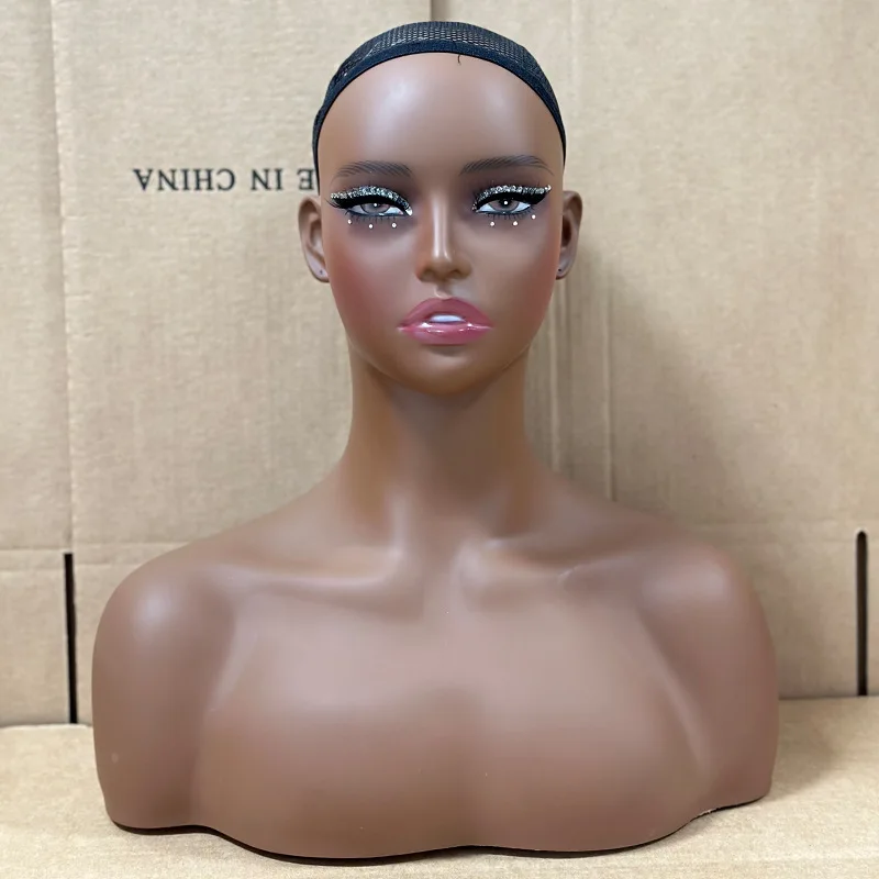 European And American Black Skin Pvc Female Mannequin Head With