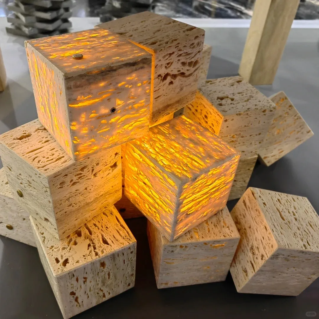 product customizable natural travertine ambient lights indoor bedroom bedside decorative marble lights wholesale price-5