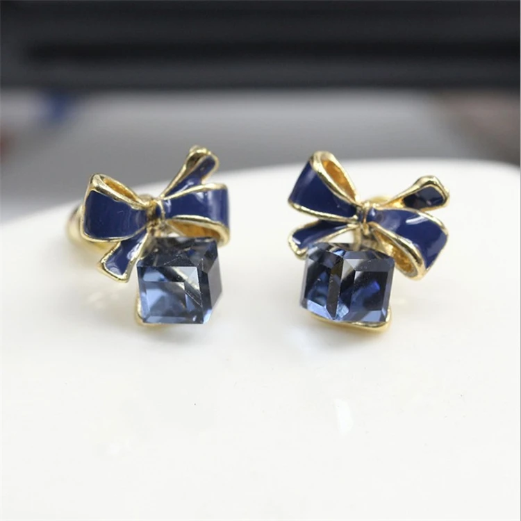 Fashion Korean Bowknot Earrings Cube Crystal Earrings Temperament All-match Women's Earrings Jewelry