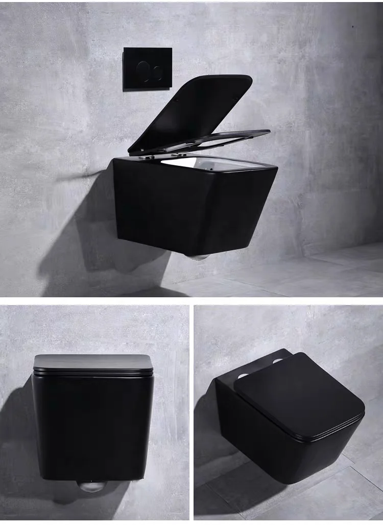 Meiyani Concealed Tank Matte Black and Colorful Bathroom Ceramic Wall Hung Toilet