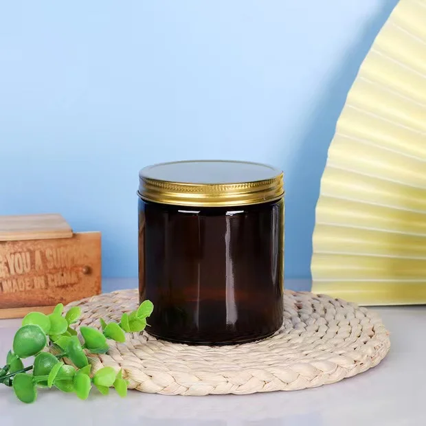 16oz Amber Clear Big Size Luxury Empty Straight Sided Glass Candle Jar ...