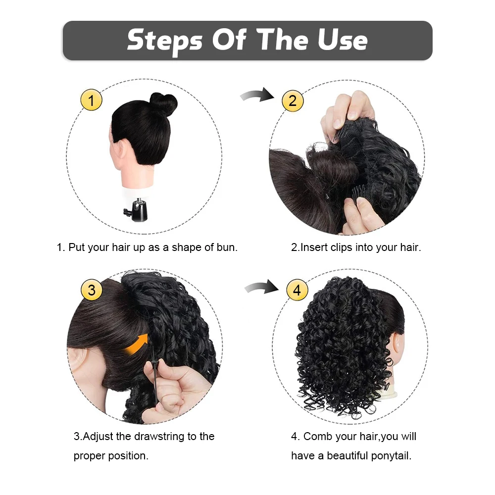 Shinein 22 Inch Clip in Puff Afro Hairpieces Extension Synthetic Drawstring Naturel Curly Hair Ponytail for Black Women