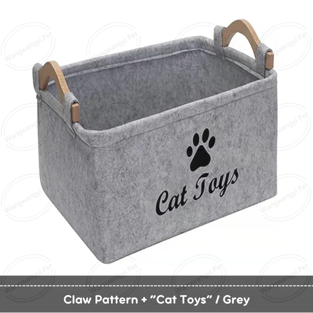 Foldable Felt Dog Cat Toy Storage Basket Large Pet Toy Box With Wooden