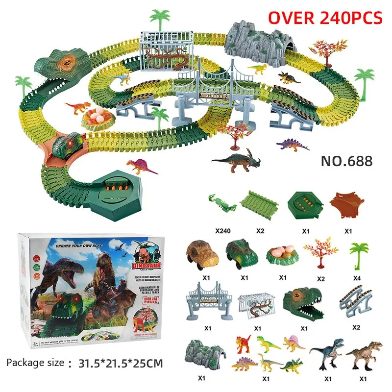 Electric Dinosaur Racing Track Car 240 Pcs Dinosaur Toy Sets Children's
