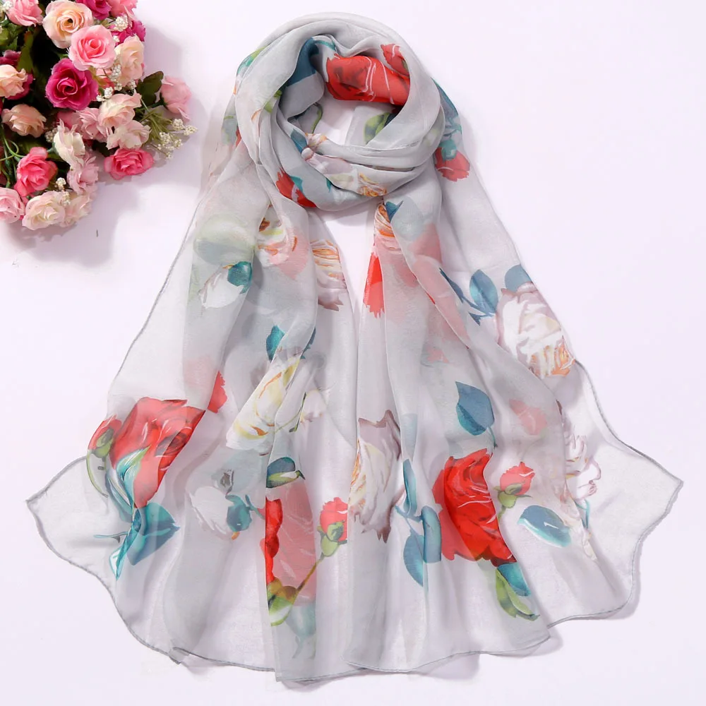 50*160CM Digital Print Long Silk Georgette Satin Scarf