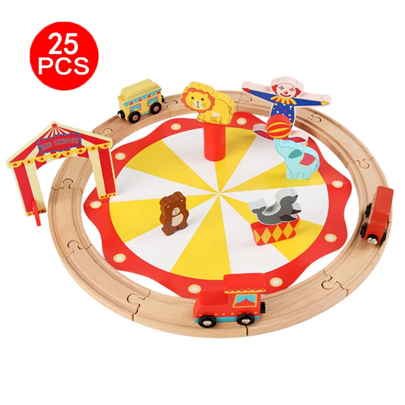 COMMIKI 25 Pieces of Circus 4cm Track Beech Wooden Thomas Small Train Set Kindergarten Assembly Building Toy