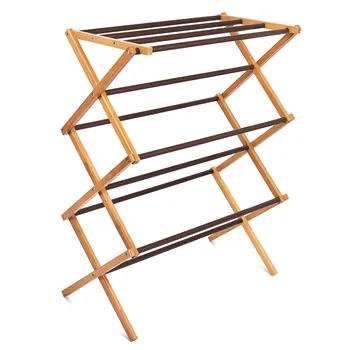 3 Tier Foldable Bamboo Wooden Clothes Drying Rack Water-Resistant
