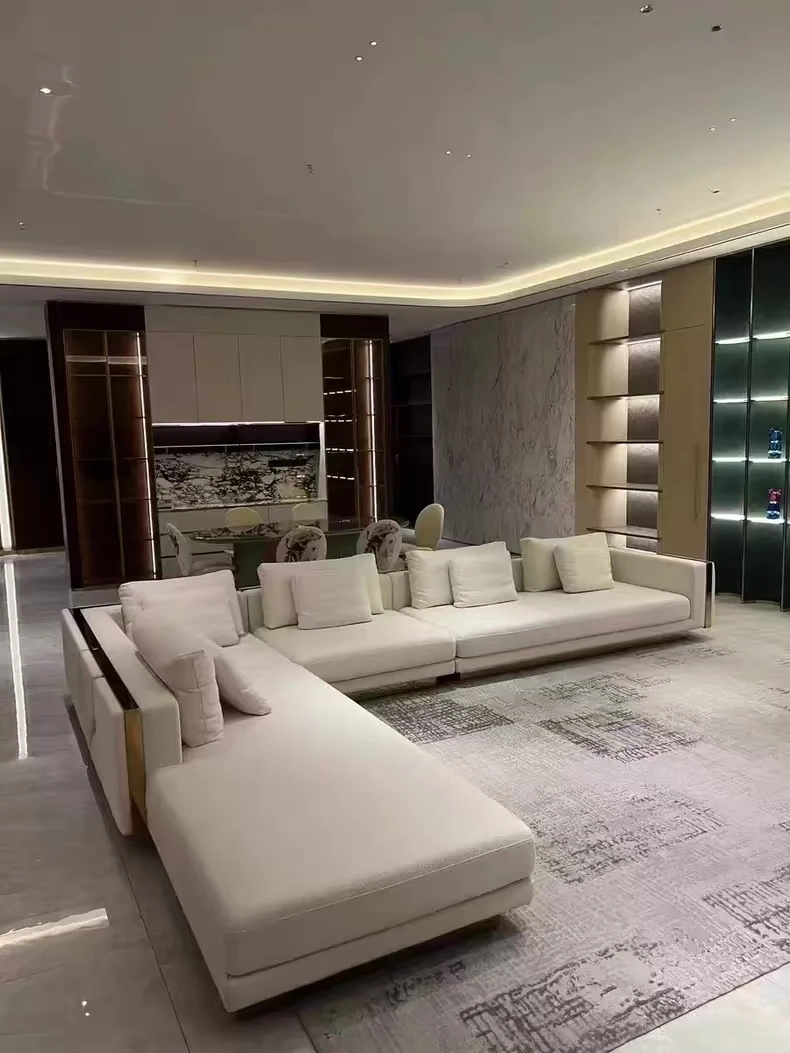 Italian Designer High-End Modern Fabric Gold Sofa Set Luxury Living Room Furniture for Home Villa or Apartment