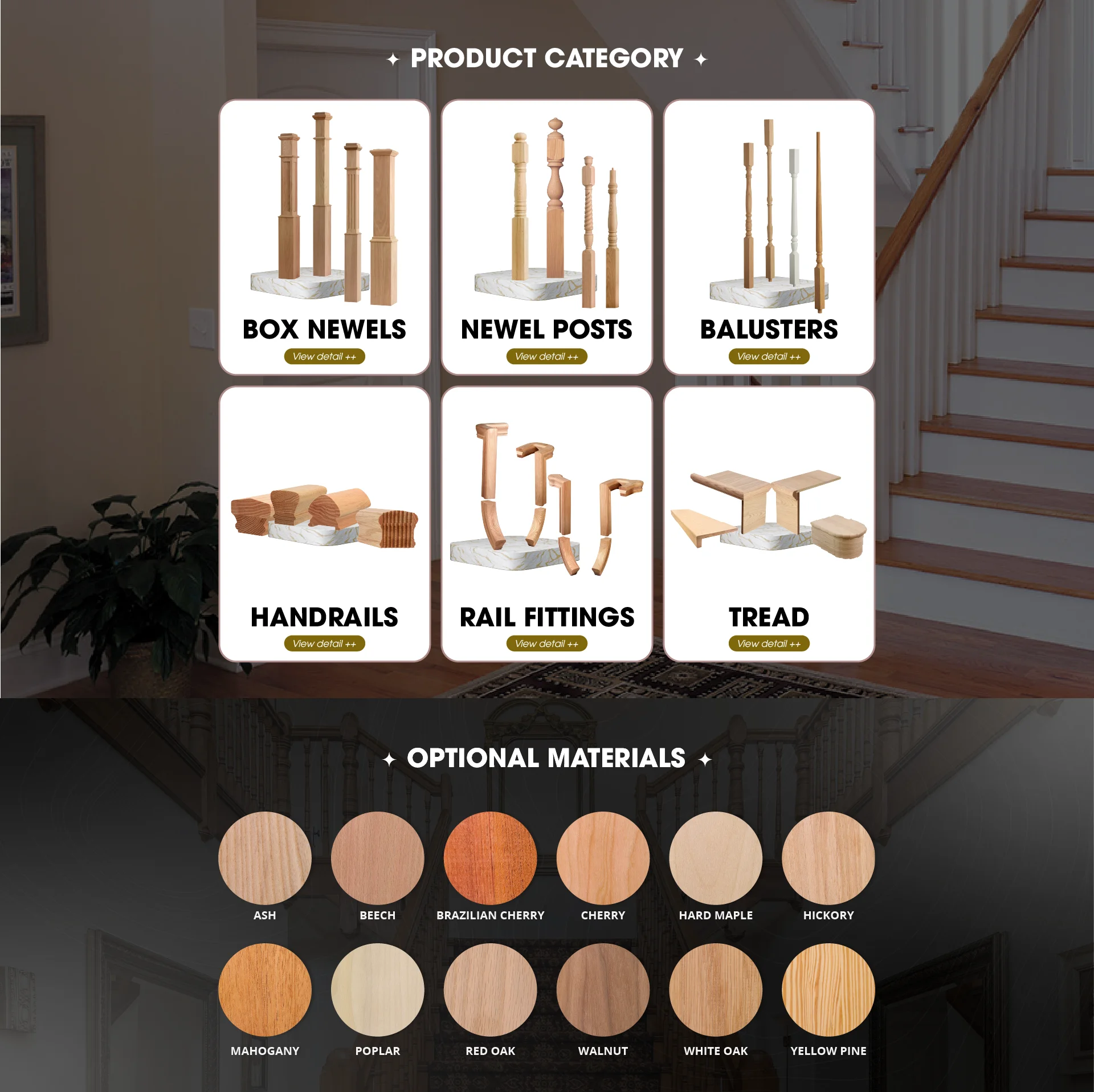 Solid Red Oak Handrails for Staircase Balcony Traditional Indoor High ...