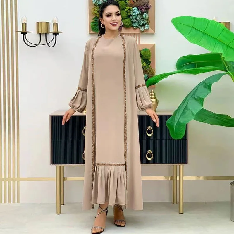 Eid Abya Muslim Women Dress 2 Piece Set Prayer Morocco Caftan