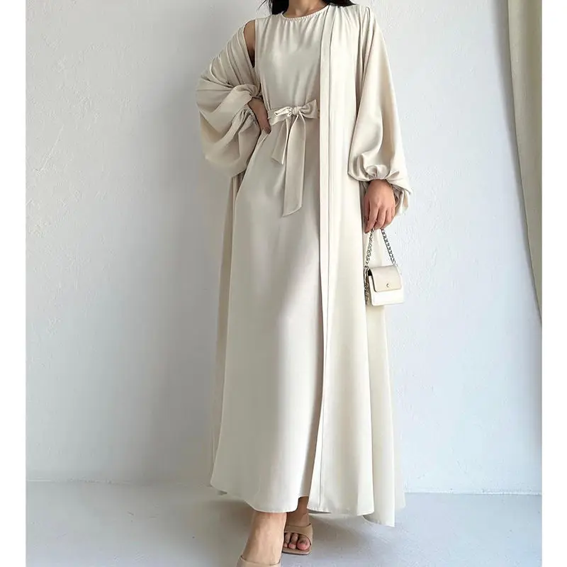 Dubai Turkey Abaya for Women New Elegant Open Abaya Modest Dress Long Sleeve Afghan 2 Piece Thrift Abayas Women Muslim Dress Set
