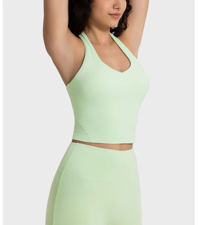 Wholesale Custom Logo Workout Halter Neck Gym Crop Tank Tops Custom