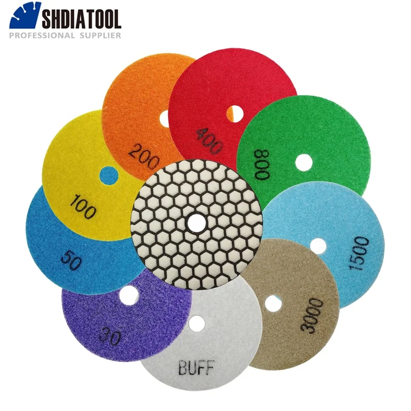SHDIATOOL 4in/100mm Dry Flexible Resin Bond Diamond Polishing Disk Stone Marble Quartz Polishing Pad Abrasive Disc for Polisher