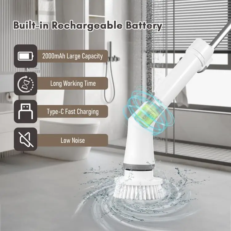 Electric Spin Scrubber Handheld Cordless Electric Cleaning Brush Electric Spin Cleaner 2 Speeds Adjustable with Extension Rod 6
