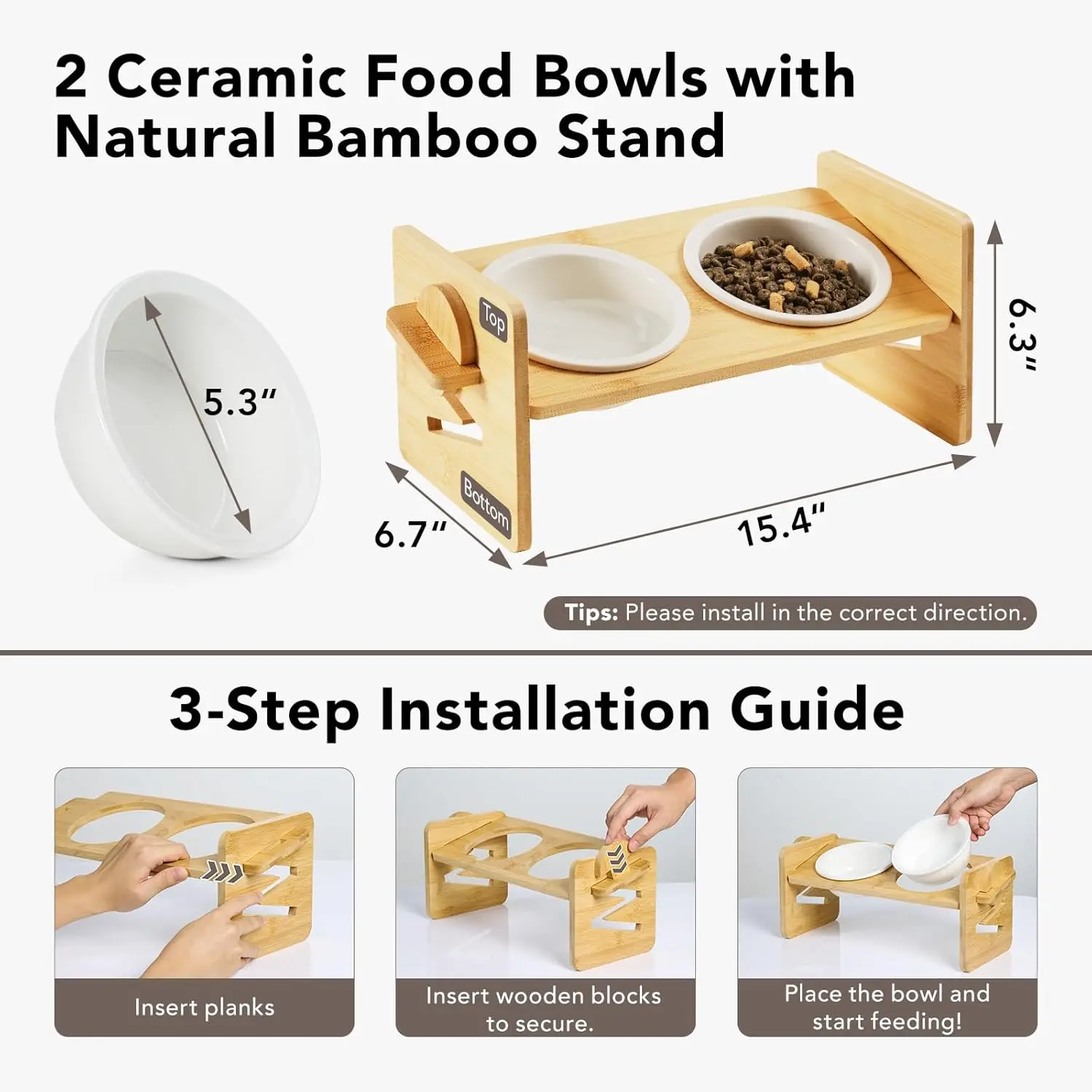 product bamboo ceramic 15 tilted raised cat bowls for indoor kidsadjustable anti vomiting dishwasher safe for food water-6