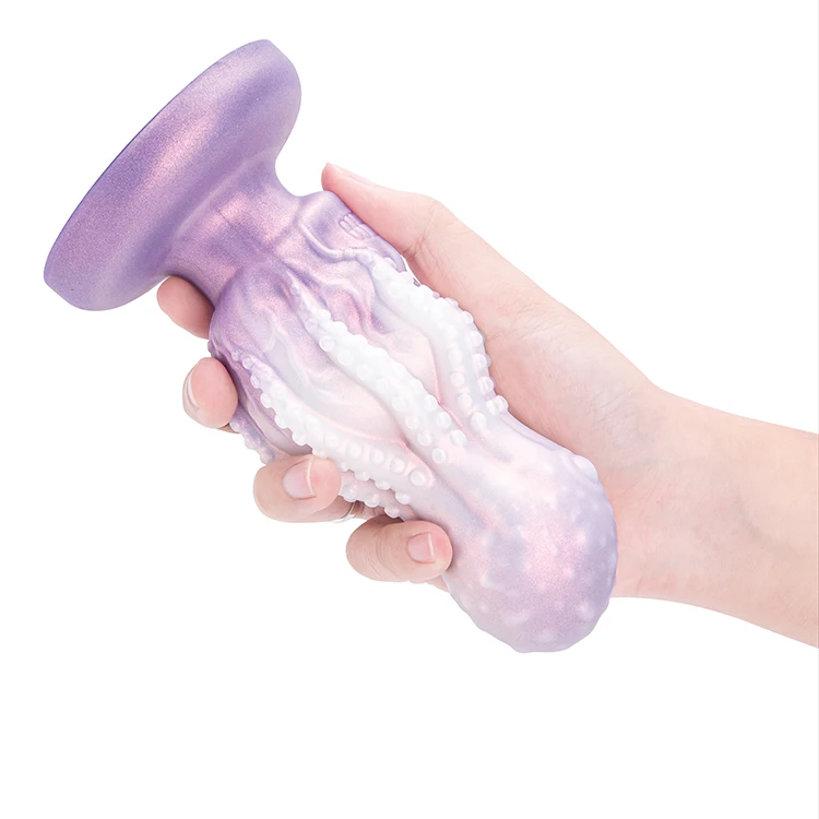 Purple Gradient Octopus Plug Shape Liquid Silicone Dildos for Women Soft Luminous Mixed Colors Colourful Glowing Vibrator