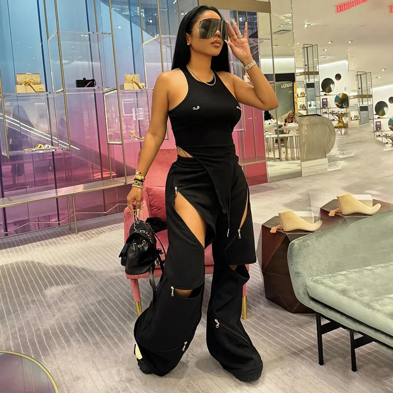 European American Vintage Fashion Casual Multi-zipper Pocket Regular Sports Boot Cut Long Pants