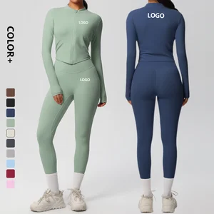 Hot Selling Two Pieces Jacket Legging Set Women Workout Running Activewear High Quality Nude Feeling Athletic Yoga Fitness Sets