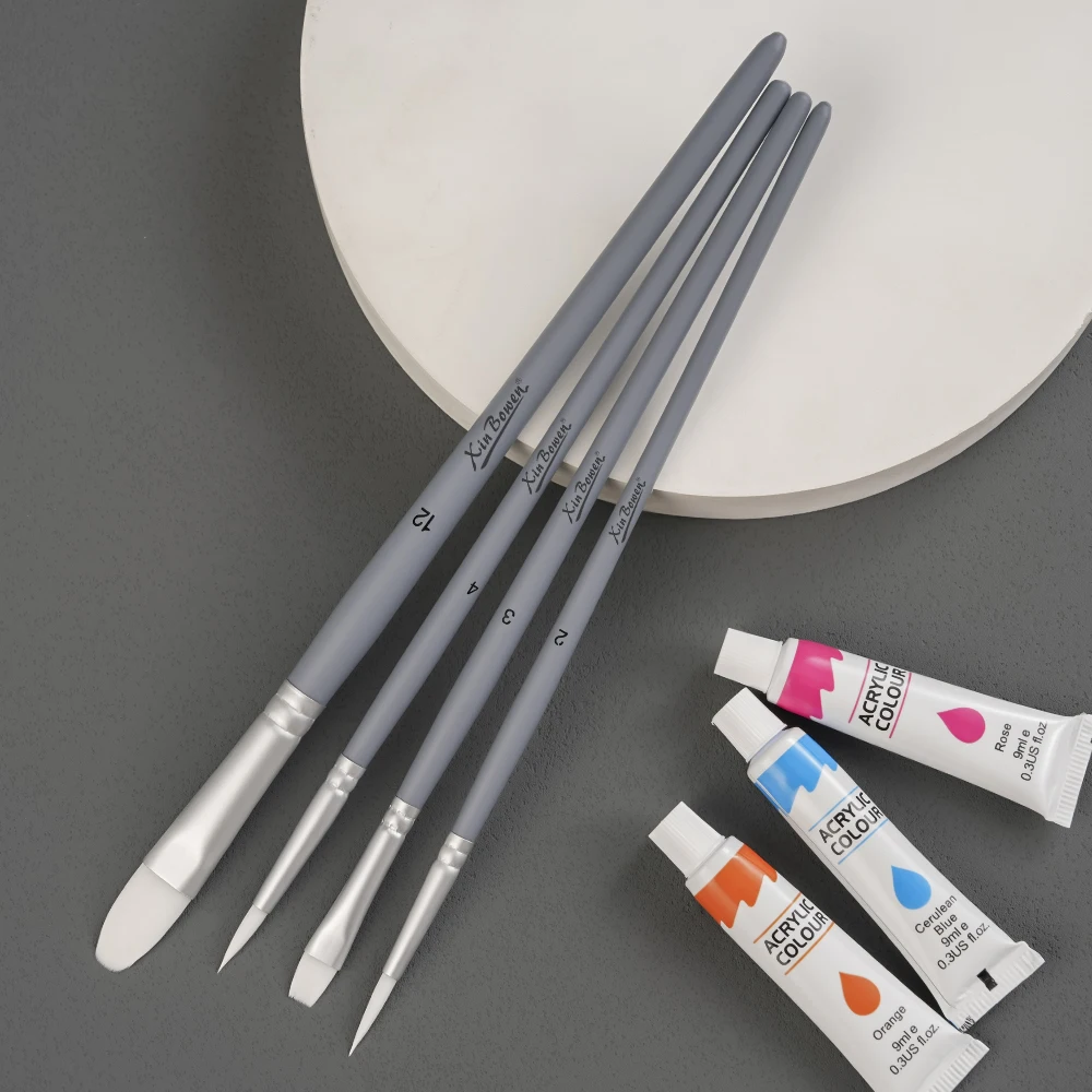 Набор профессиональных кистей для рисования Xin Bowen Master 4 шт. матовые серые нейлоновые волосы акварельной масляной акриловой живописи