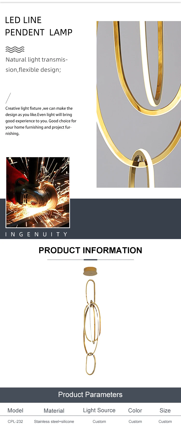cpl 232 custom circular led hanging lamp home living room dining room staircase metal silicone pendant light-1