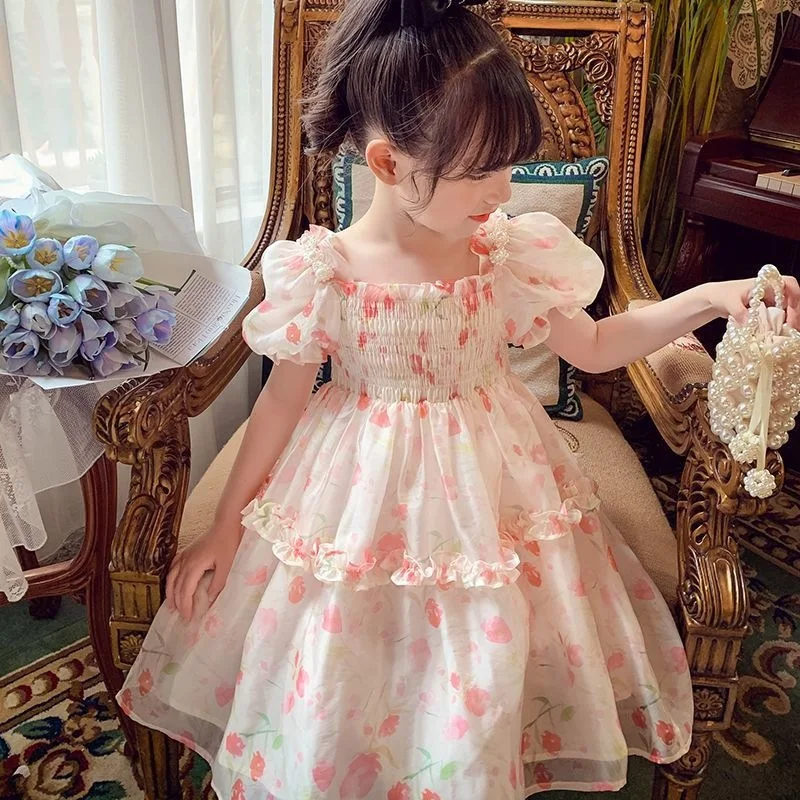 Little Girls Puffy Sleeve Sweet Dress 2024 - Korean Floral