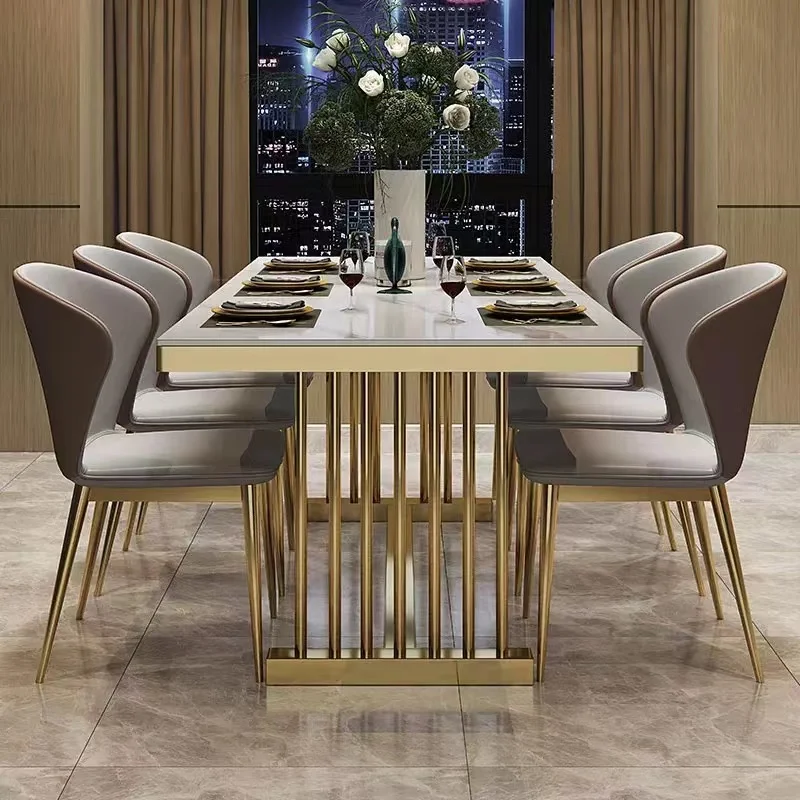 Bright Slate Light Luxury Modern Minimalist Dining Table Marble Top and ...