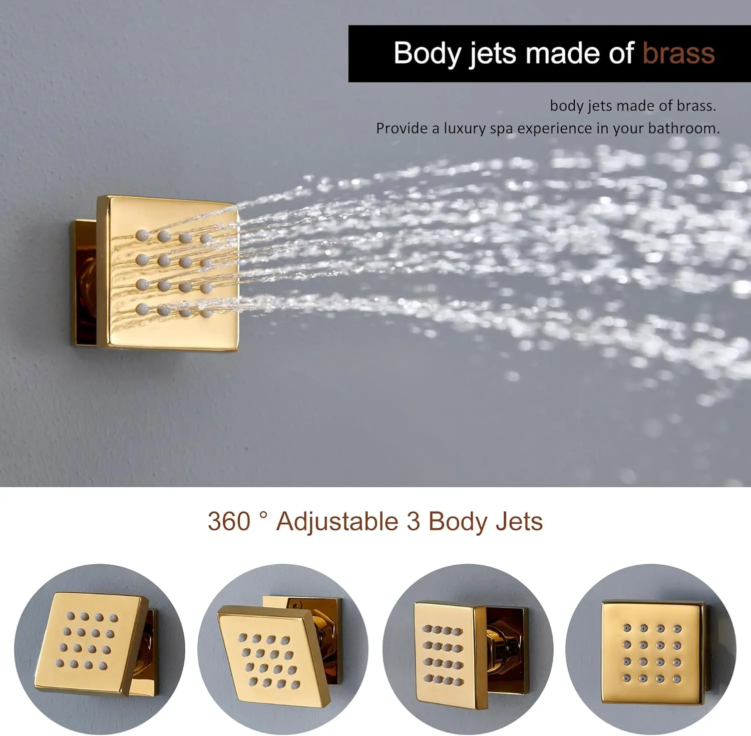 Thermostatic Shower Jets System LED Bluetooth Music Waterfall Rainfall Luxury Brushed Gold Shower Head System
