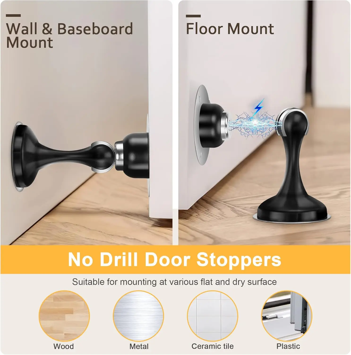 Stainless Steel Door Stoppers for Bathroom Hotel Use Modern Design Wall/Floor Mounting No Drilling 3D Adhesive Tapes 1 Year