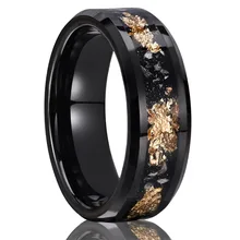 Classic Black Tungsten Rings Jewelry Fashion Rings for Men Gold Leaf Meteorite Rings Women Wedding Ring Custom Tungsten Band 8mm
