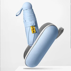 2026 New Arrival Custom Five Sun Logo Printed Pocket Umbrella Black Gel Mini Capsule Folding UV Business Promotional Gift