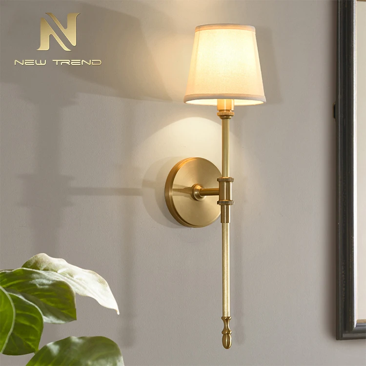 8811-1W Modern Design Indoor Decoration Lighting Copper Frame Cloth Cover Brass Led Wall Lamp
