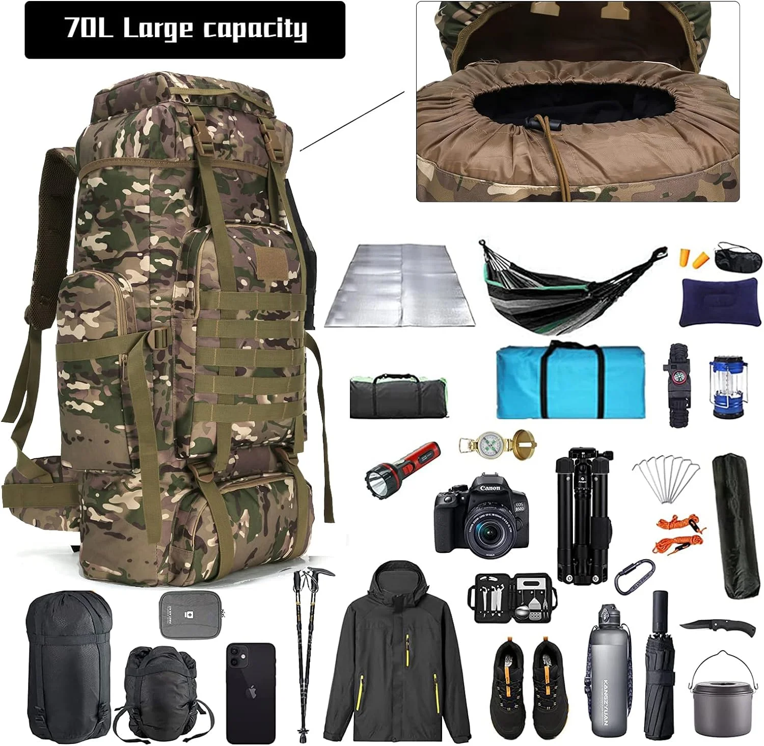 70L 80L Camping Hiking Tactical Backpack Molle Rucksack Waterproof Traveling Daypack for Trekking Hunting details