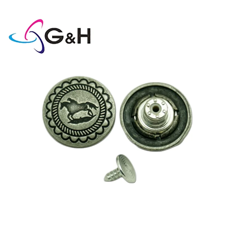 OEM High Quality Custom Brand Logo Garment Accessories Denim Button With Rivets Embossed Zinc Alloy Jeans Button for Jeans