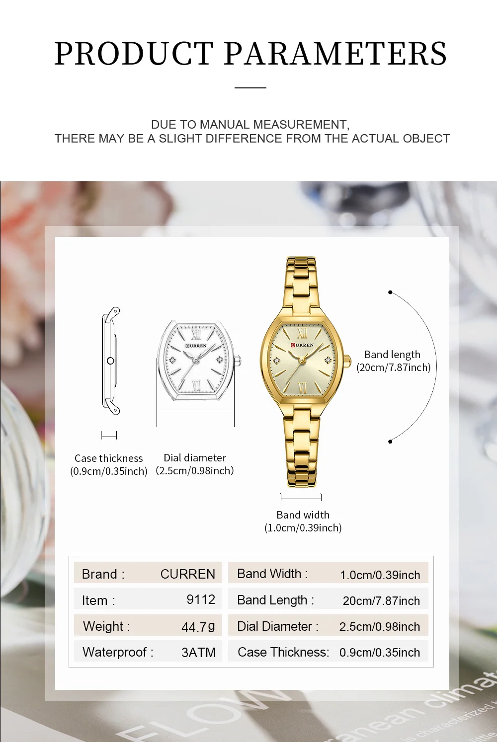 CURREN 9112 Women's Watches Luxury Tonneau Original Top Brand Quartz Watch Waterproof Luminous Hands Femme Wristwatch for Ladies