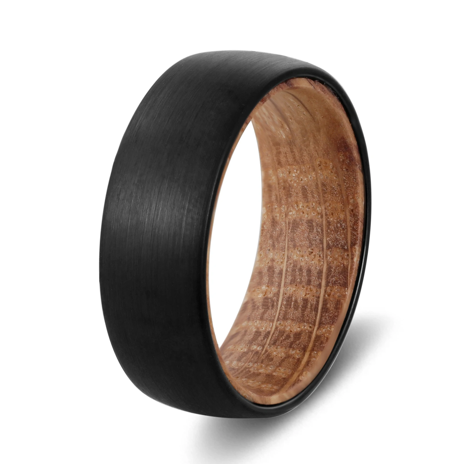 Poya 8mm Plain Beveled Hammered Brushed Domed Grooved Sandblasted Whiskey Barrel Wood Liner Silver Black Tungsten Carbide Rings